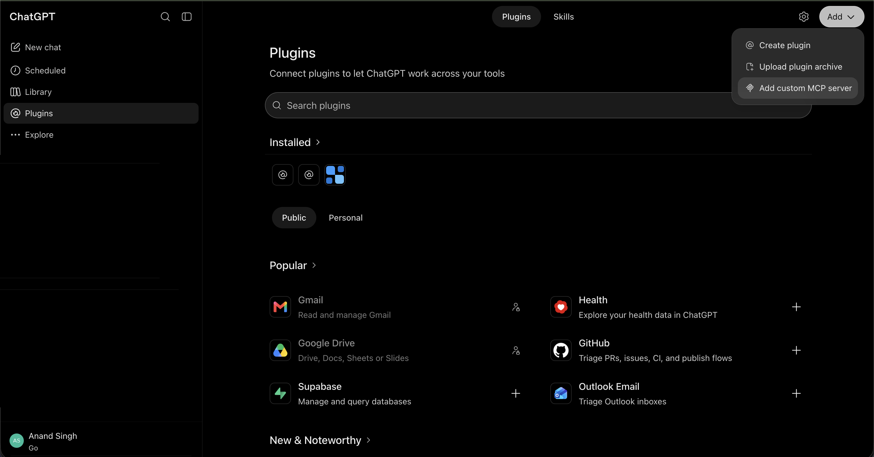 Add custom MCP server menu