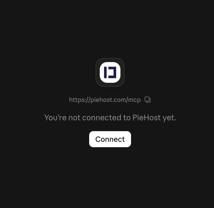 PieHost connector showing a not-connected state